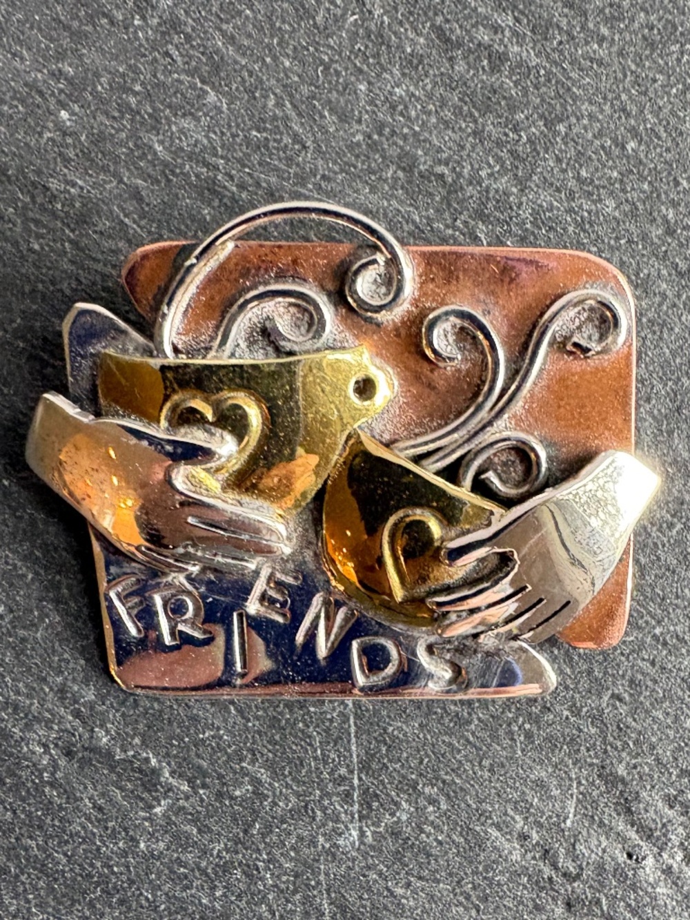 Vintage 90s Mixed Metal Artisan FRIENDS Brooch